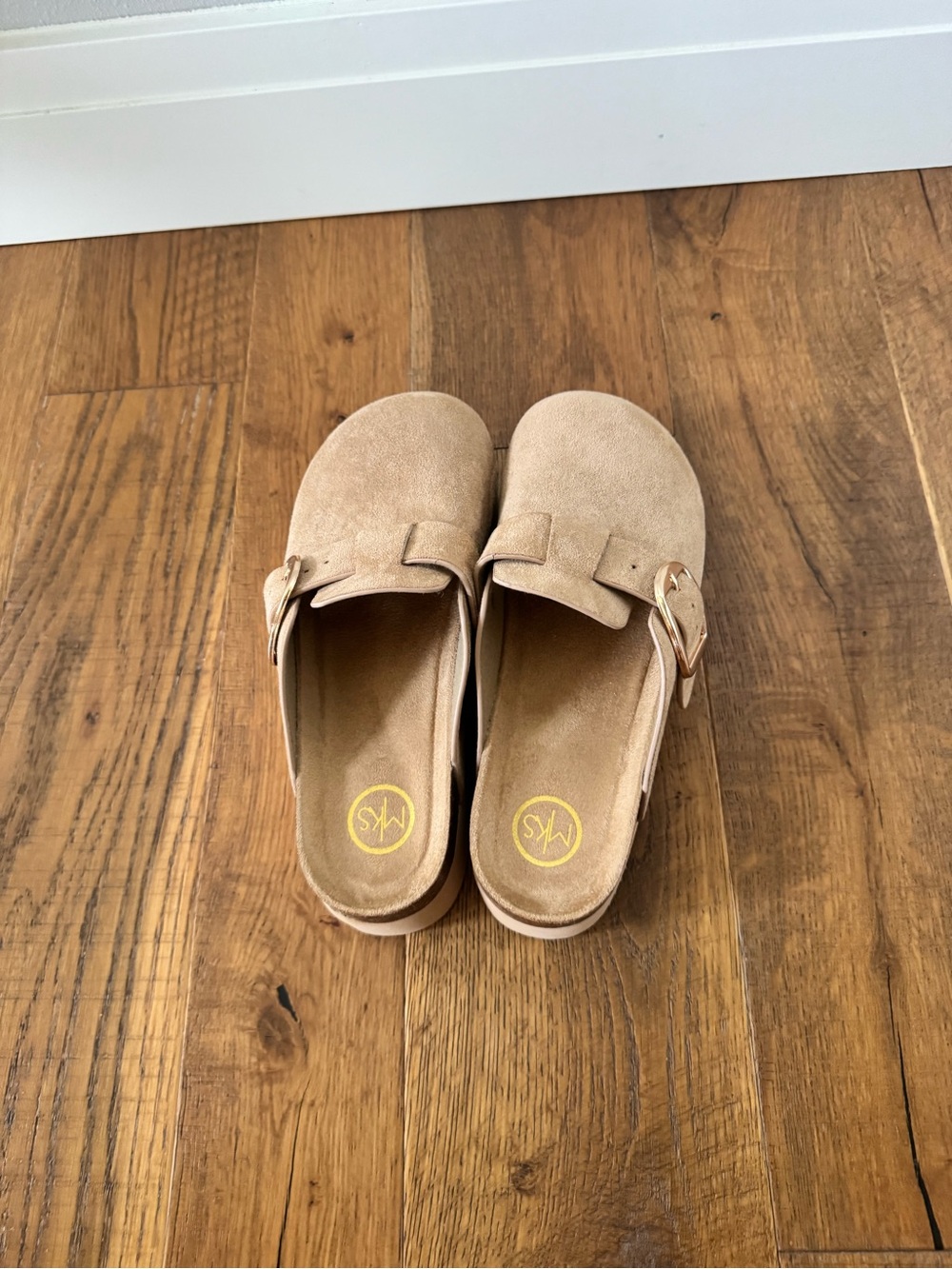 MKs Suede Buckle Clog Mule in Beige